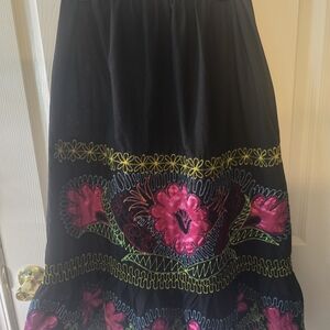 Vintage Black Embellished A-Line Maxi Skirt for Casual Wear
